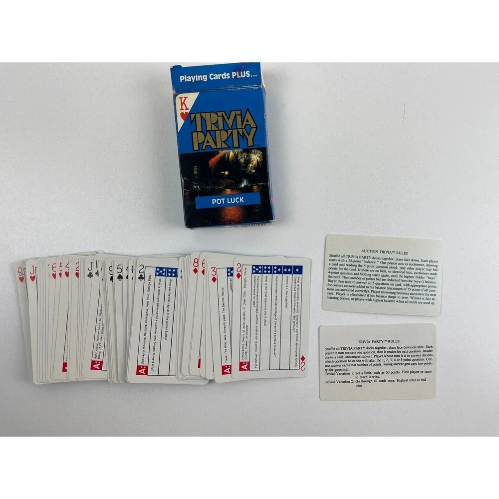 Vintage Deck of Trivia Party Playing Cards Pot Luck Theme Questions On Each Card